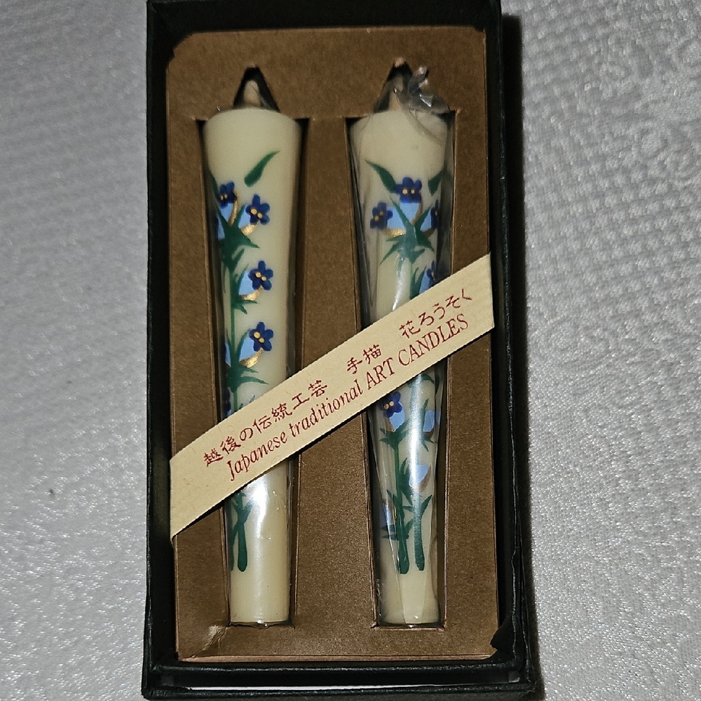 Hand Painted Blue Floral Design Candles Japanes